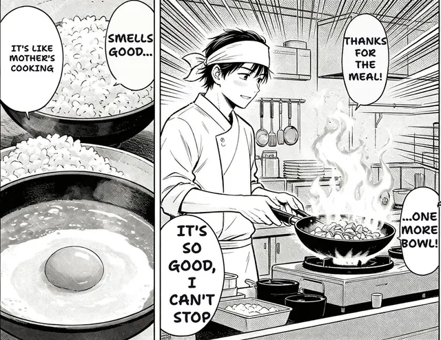 The same manga page after TranslateMyManga translated it into English.