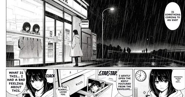 The same page after TranslateMyManga translated the balloons and the handwritten notes into English.