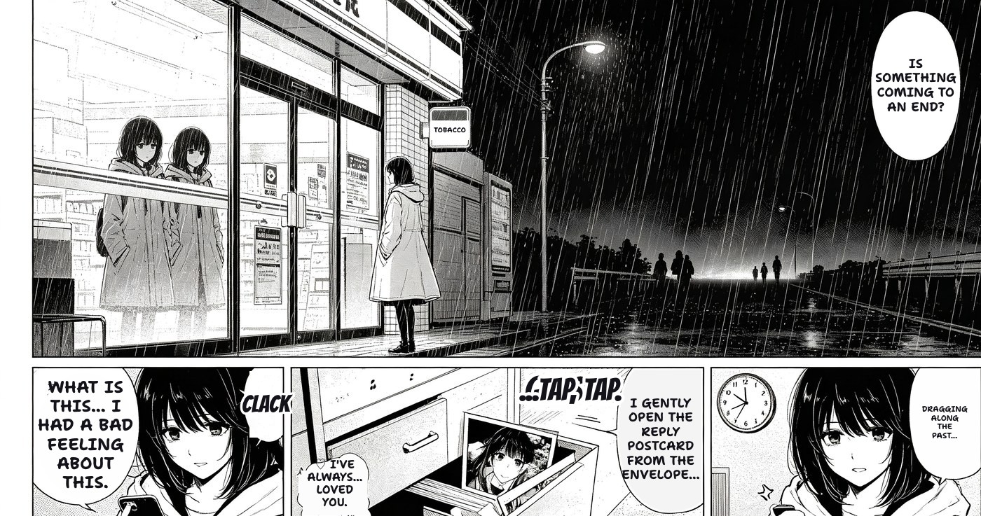 The same page after TranslateMyManga translated the balloons and the handwritten notes into English.