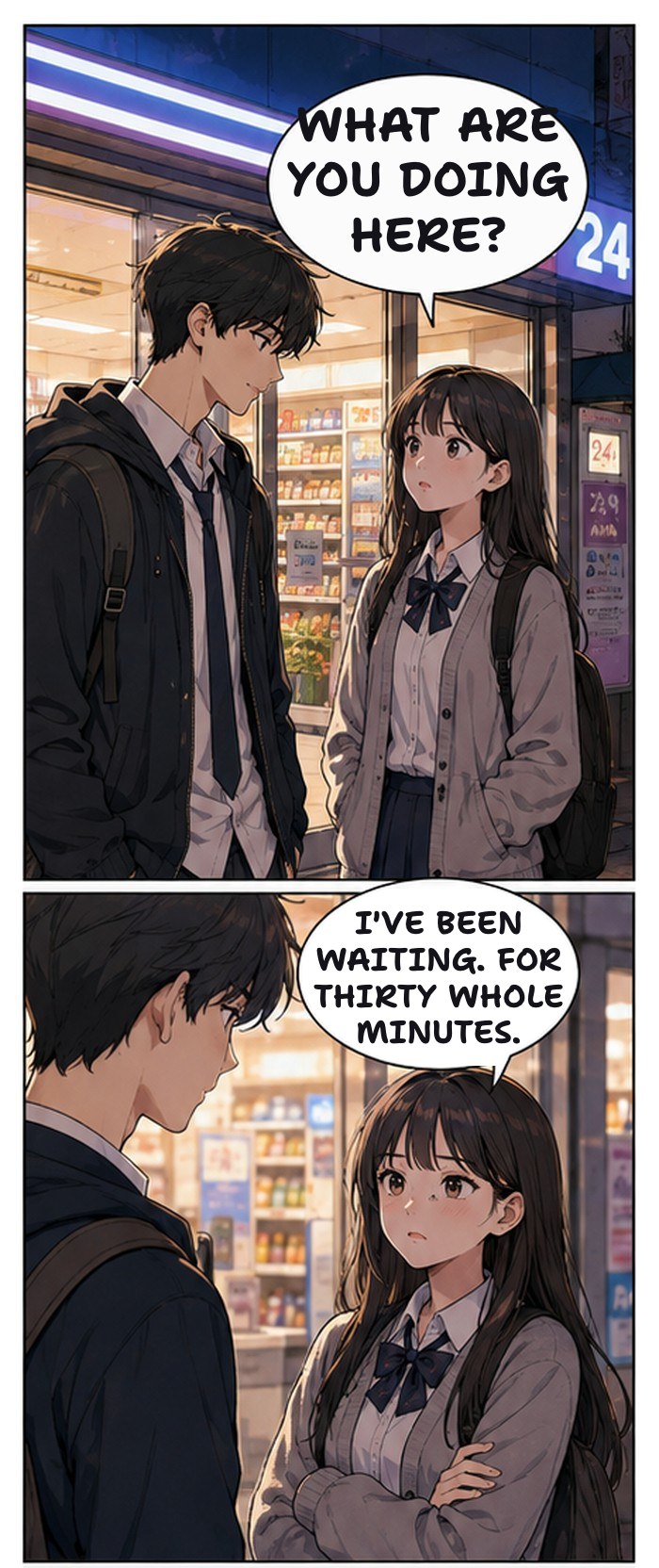 The same webtoon strip after TranslateMyManga translated it into English, sliced at the gutters and merged back.